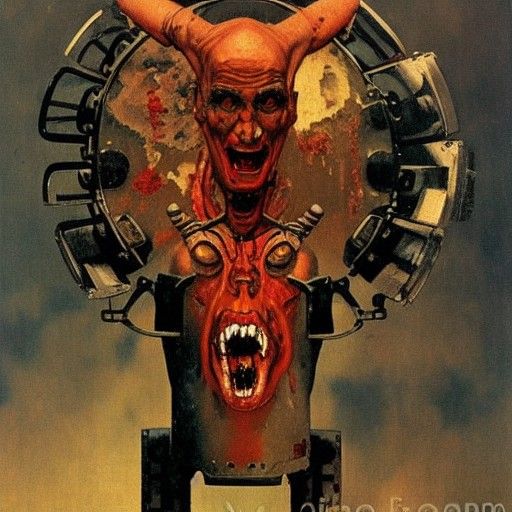 Demonic Robot Stomping Head in Americana Style