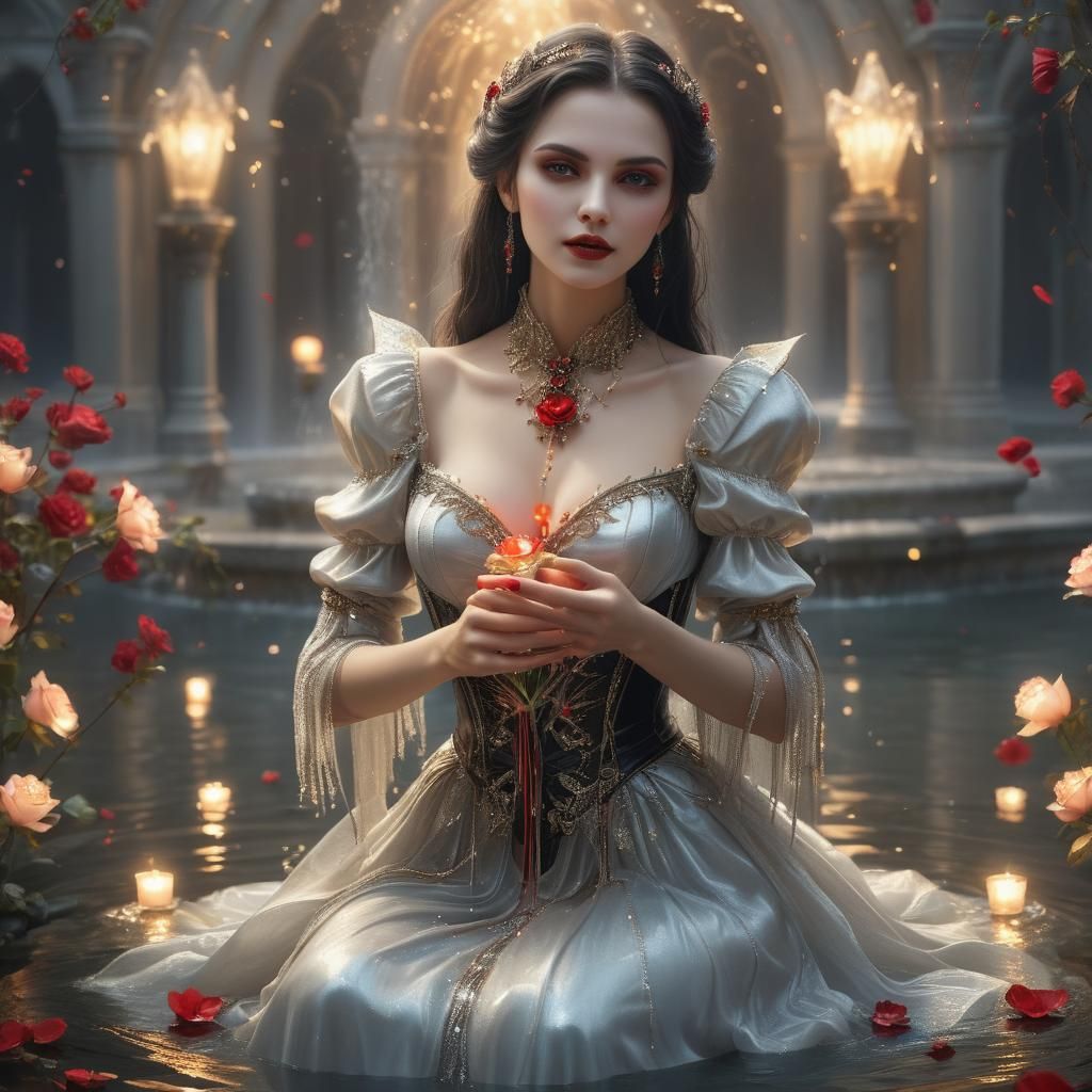 Vampire Woman with Rose in Digital Painting Style