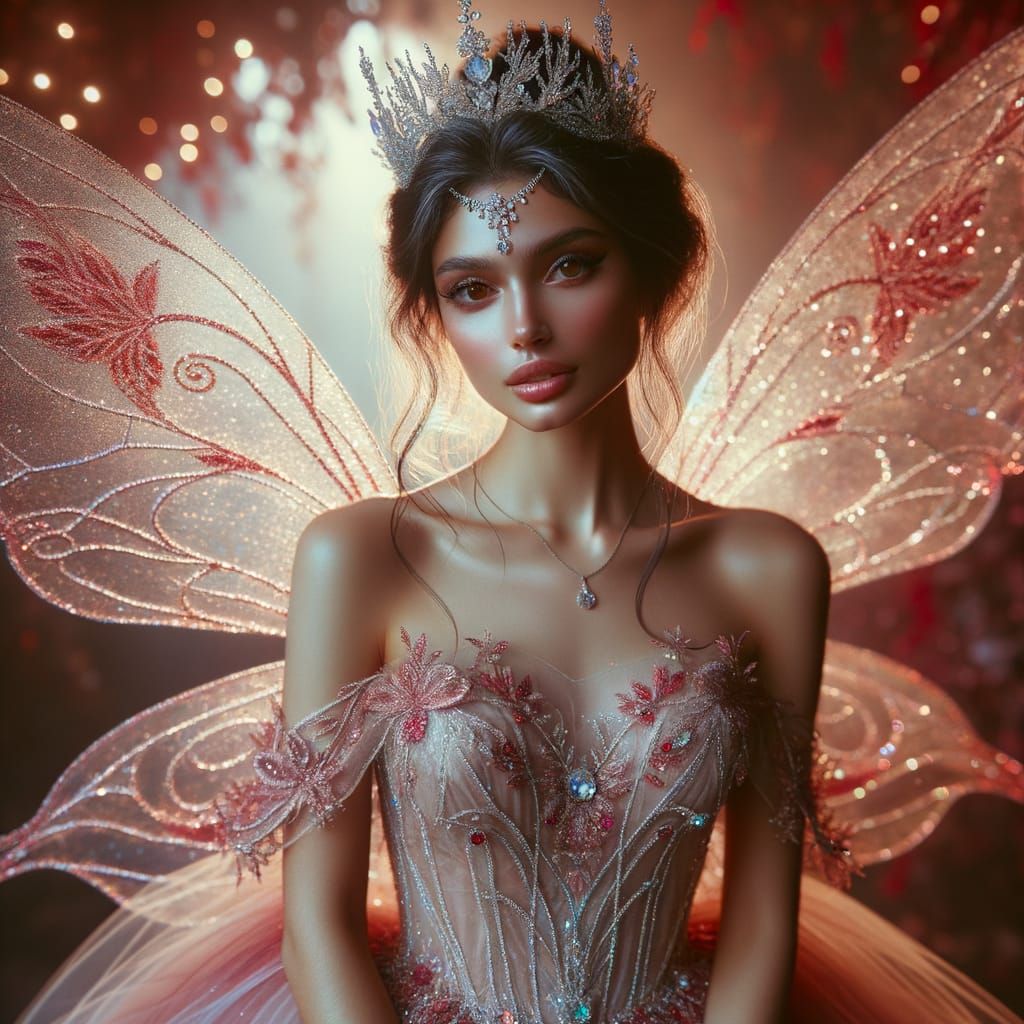 Elegant South Asian Fairy Princess in Red Gown
