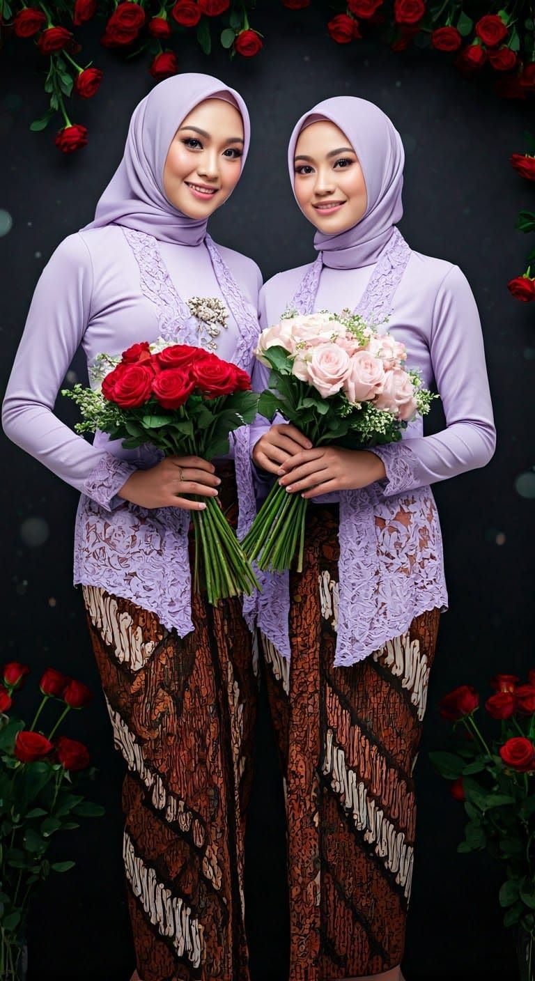 Korean Women in Modern Hijabs with Flowers