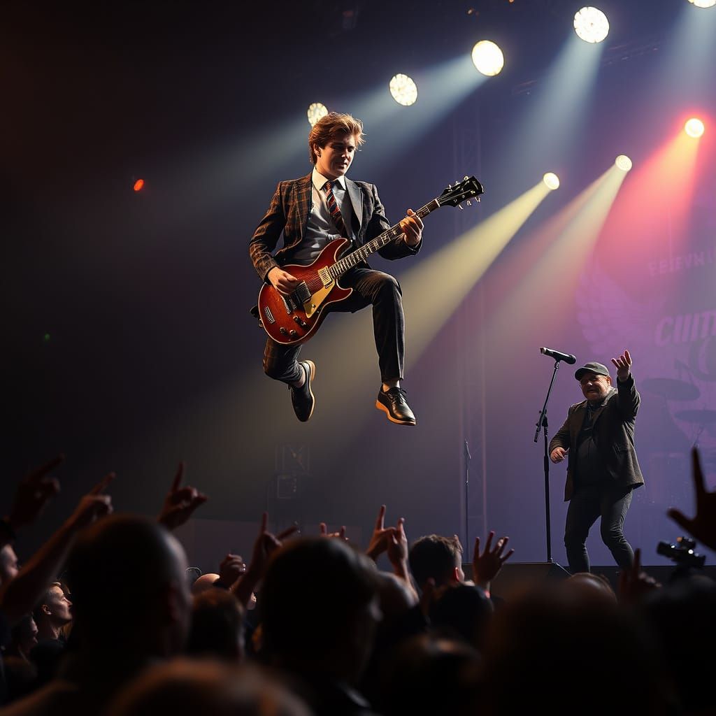 Rock Guitarist Stage Dive in Cinematic Digital Art