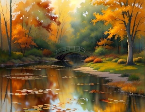 Idyllic Watercolor Scene with Figure in Nature