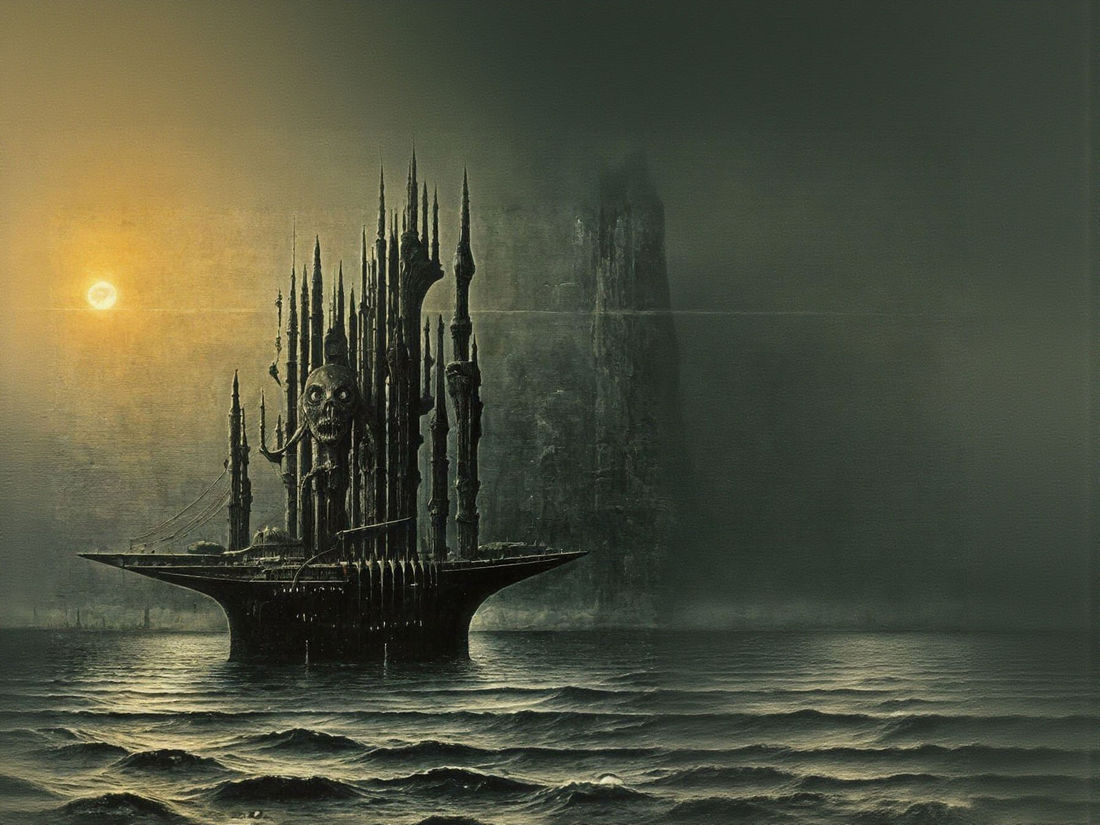 Ghost Ship at Night: Surreal Dark Art