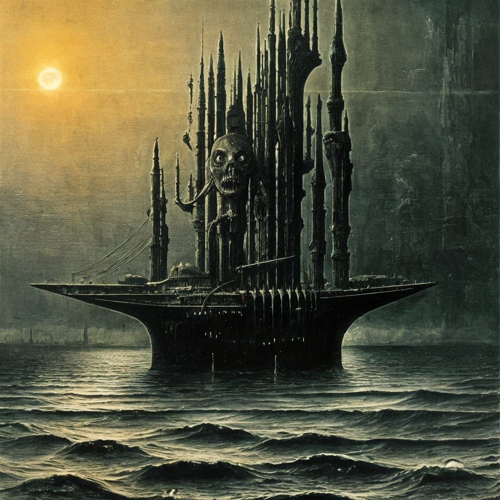 Surreal Ghost Ship at Night: Dark Fantasy Art