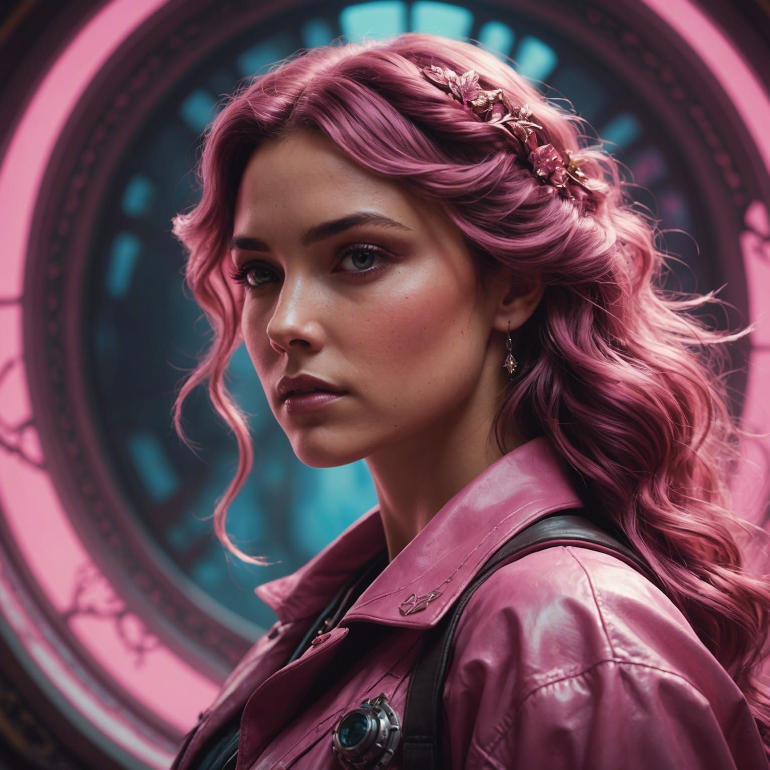 Dramatic Portrait in Pink, Cinematic Digital Art