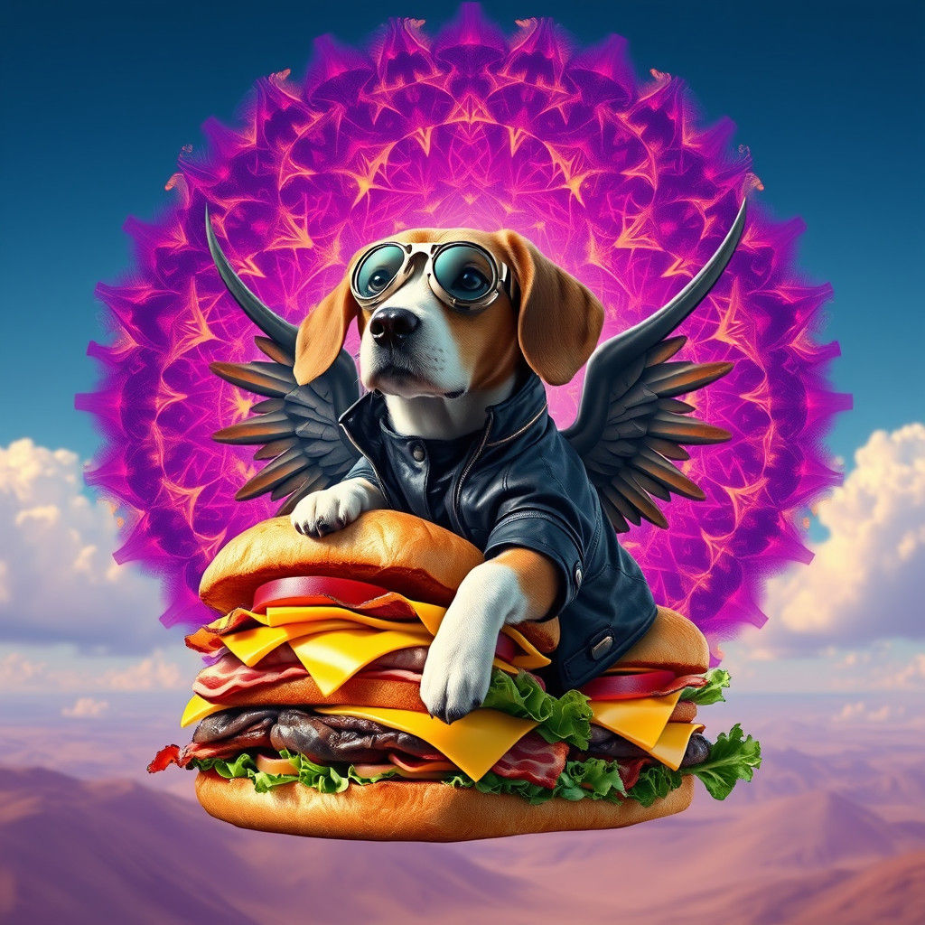Beagle Dog Rides Subway Sandwich with Steel Wings