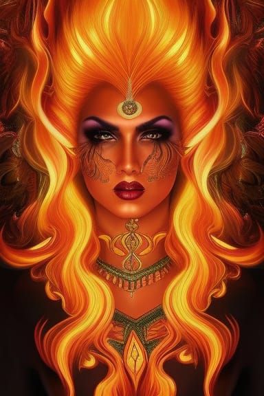 Goddess of Fire with Flames as Hair