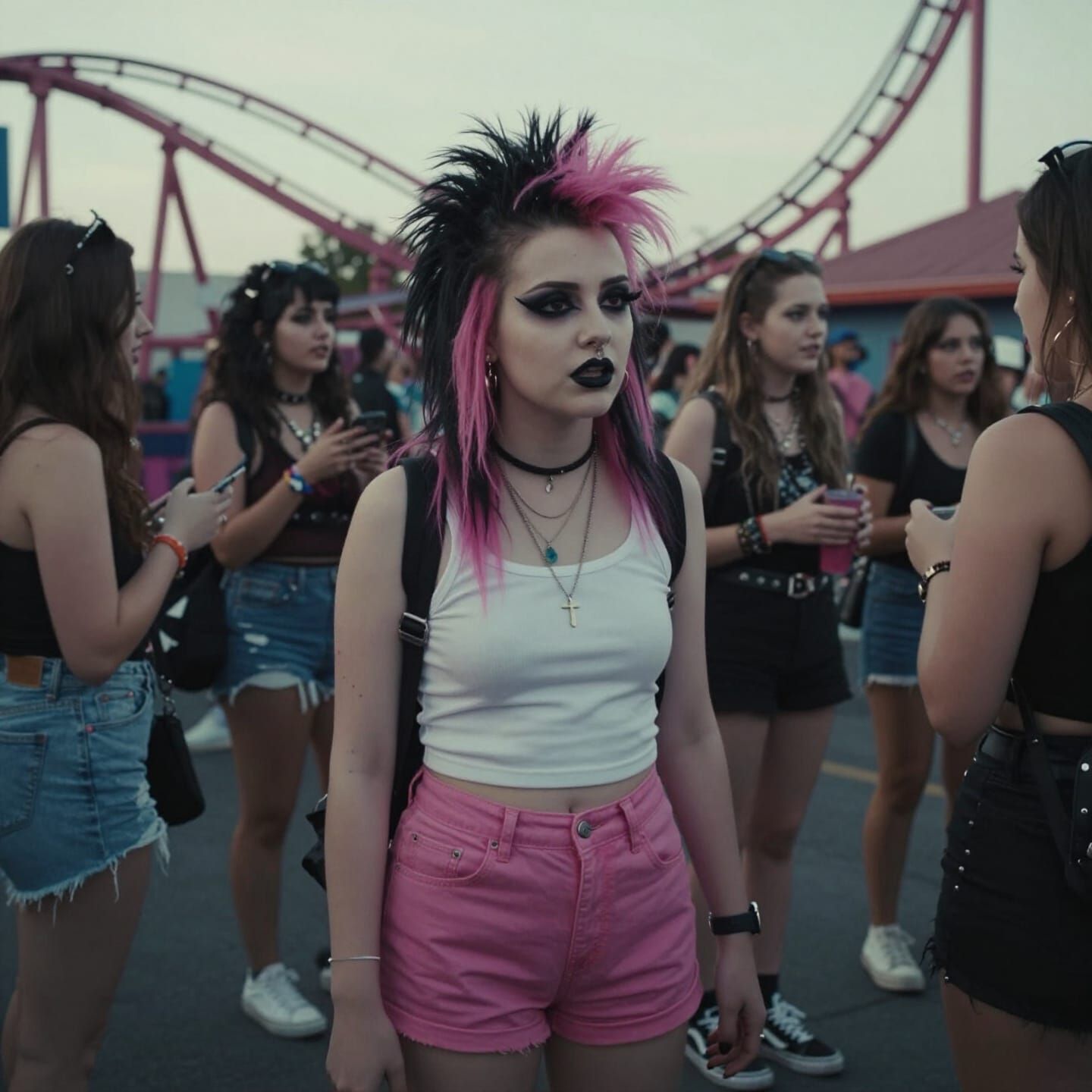Punk Girl at Magic Mountain Before Roller Coaster