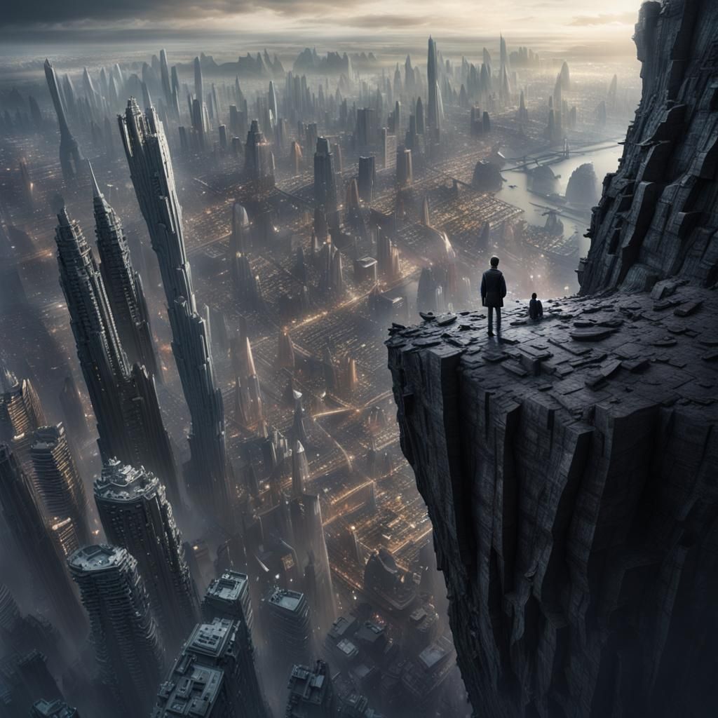 Sci-Fi City at the Edge of a Jagged Precipice