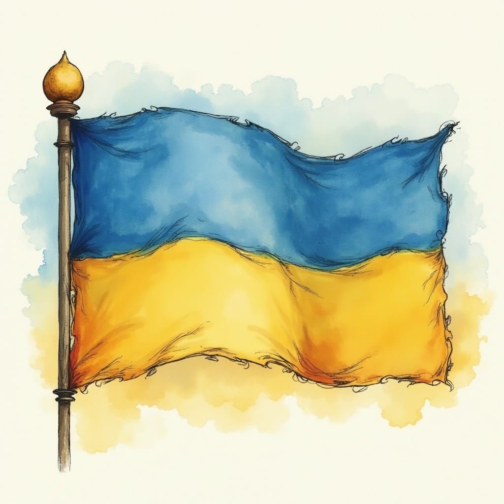 Vintage Ukraine Flag Illustration in Watercolor Style