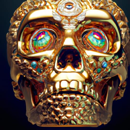 Golden Skull Inlaid with Precious Stones in 3D