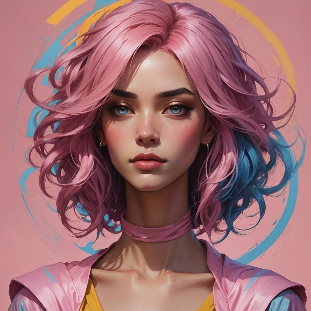 Enby Person Portrait by Rutkowski, Artgerm, and Mucha