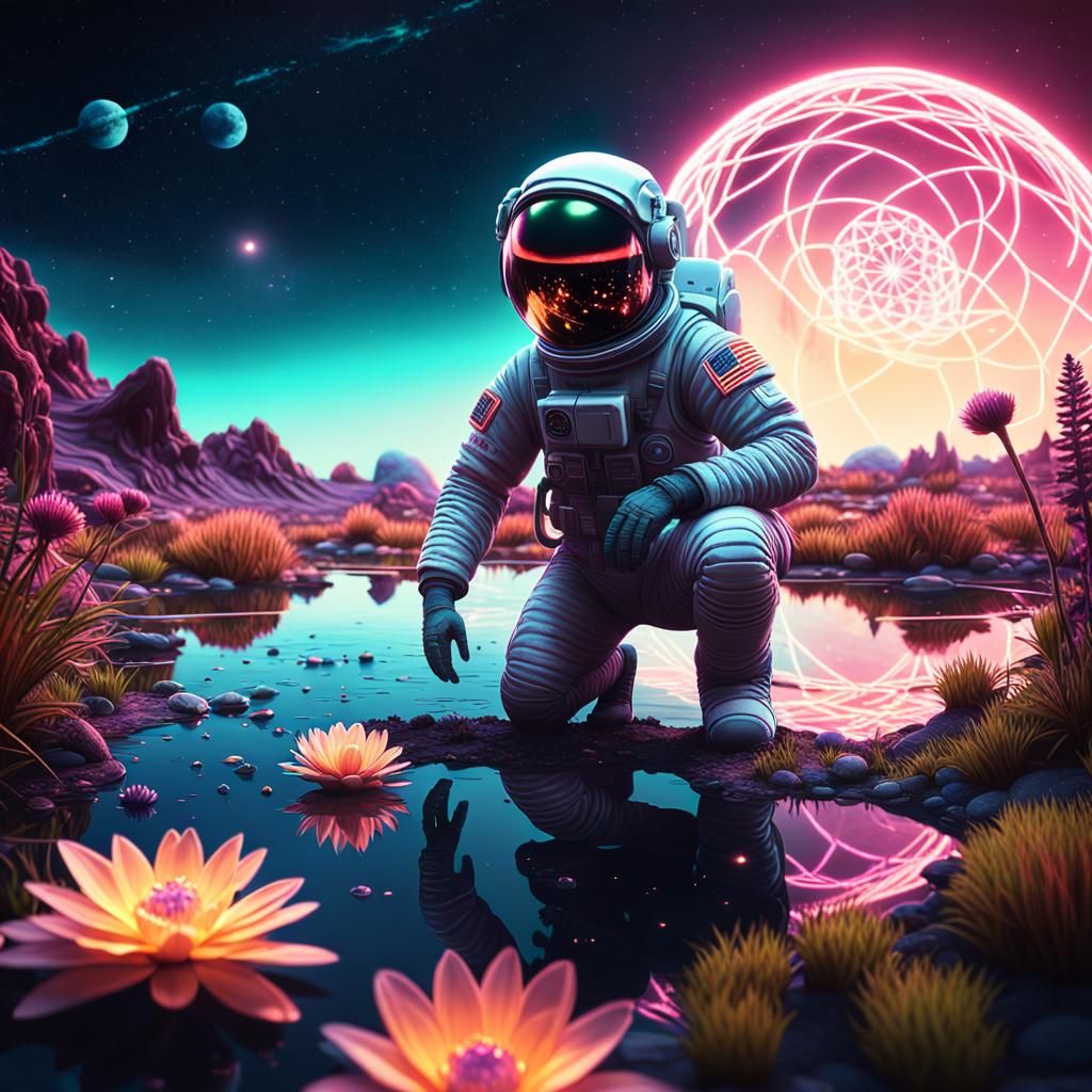 Botanist on Alien World: Hyper-Realistic Retro Sci-Fi