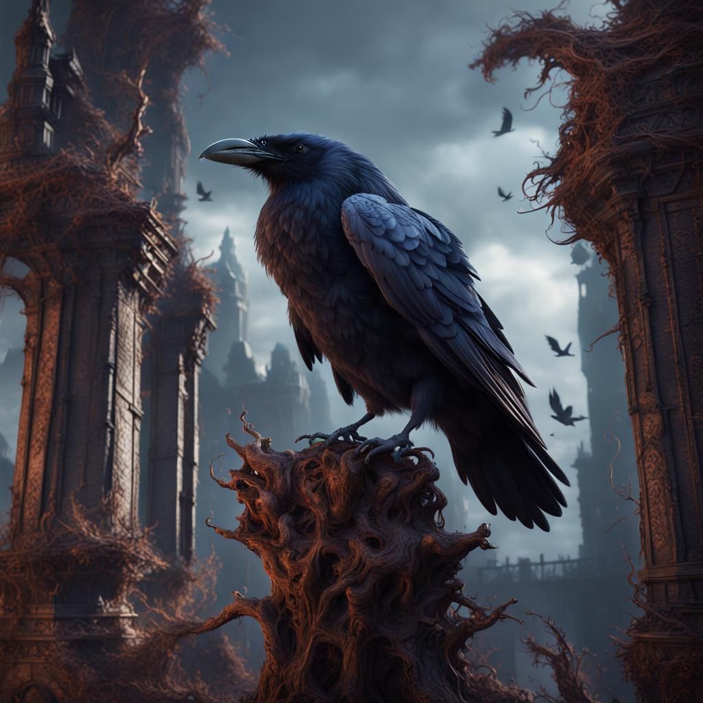 Detailed Matte Painting of Ravens in Deep Color