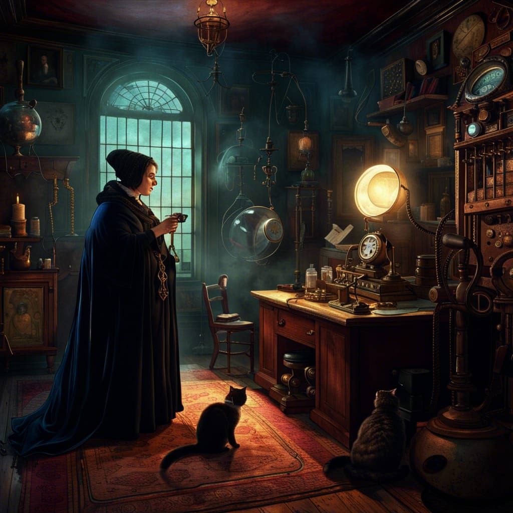 Gothic Alchemist's Astral Telephone: Detailed Matte Painting
