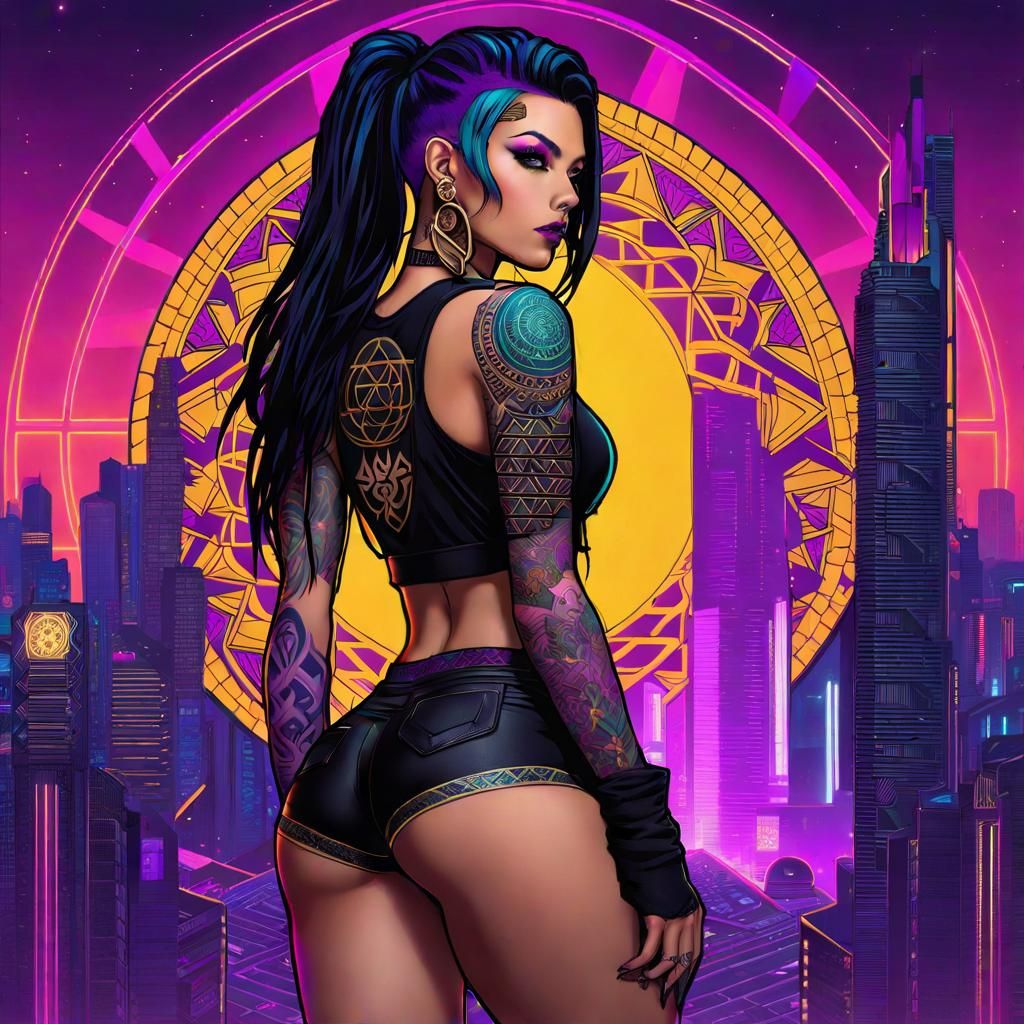 Cyber-Synthpunk Dystopian Baddie