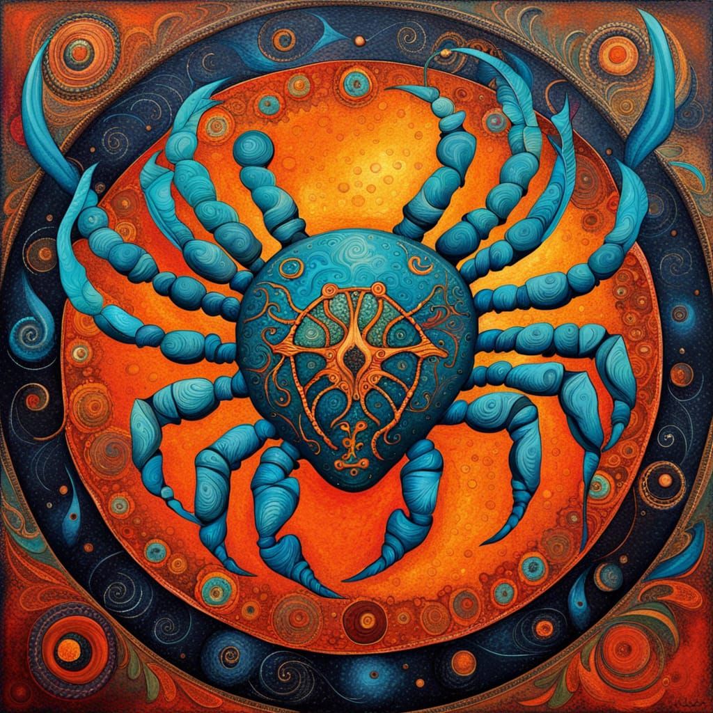 Abstract Zodiac Cancer in Complementary Colors