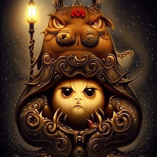 Creepy Christmas Monster Devouring Gingerbread, Detailed Art...