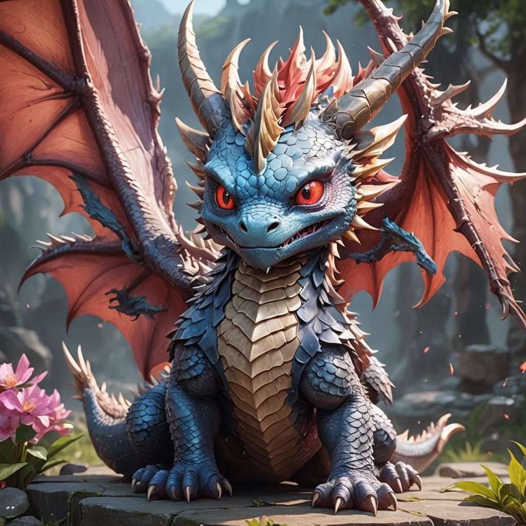 Cute Mad Dragon in 3D Anime Style