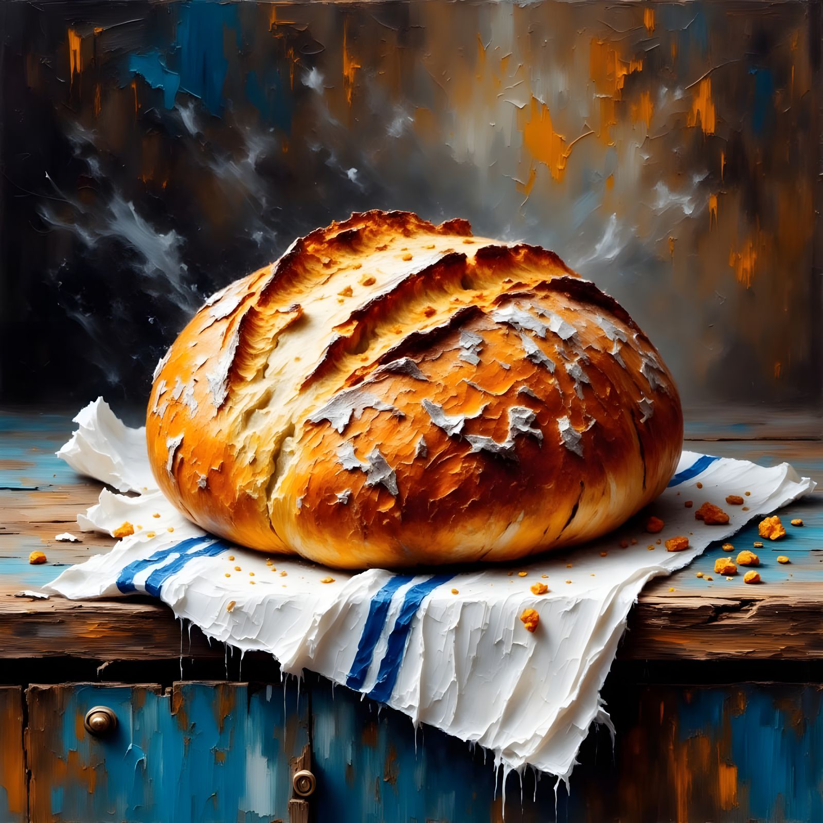 Rustic Bread Still Life in Impasto Oil Painting