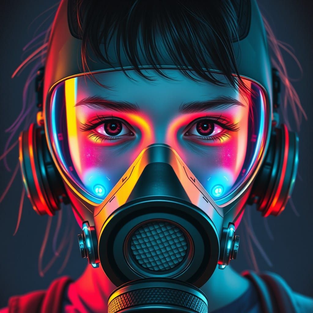 Cyberpunk Girl in Neon Mask