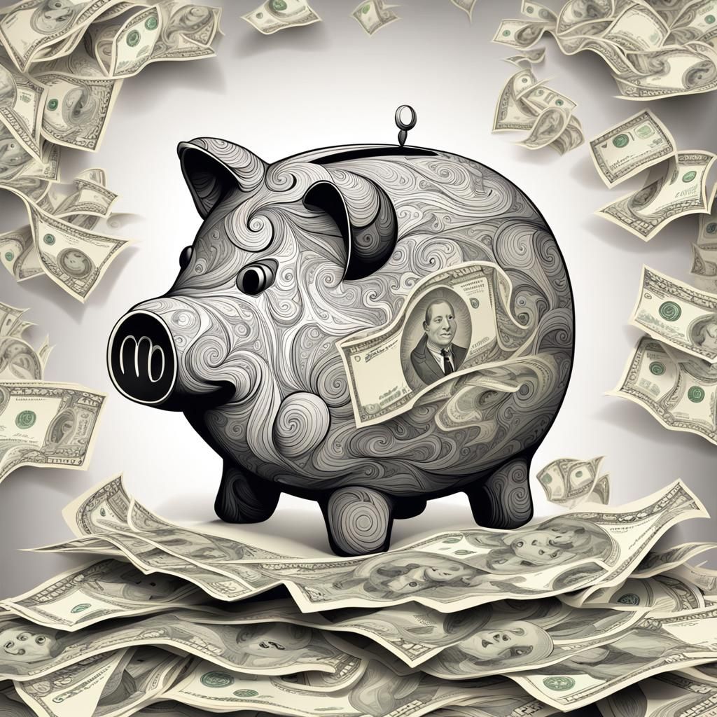 Piggy Bank with Money in Abstract Vector Style