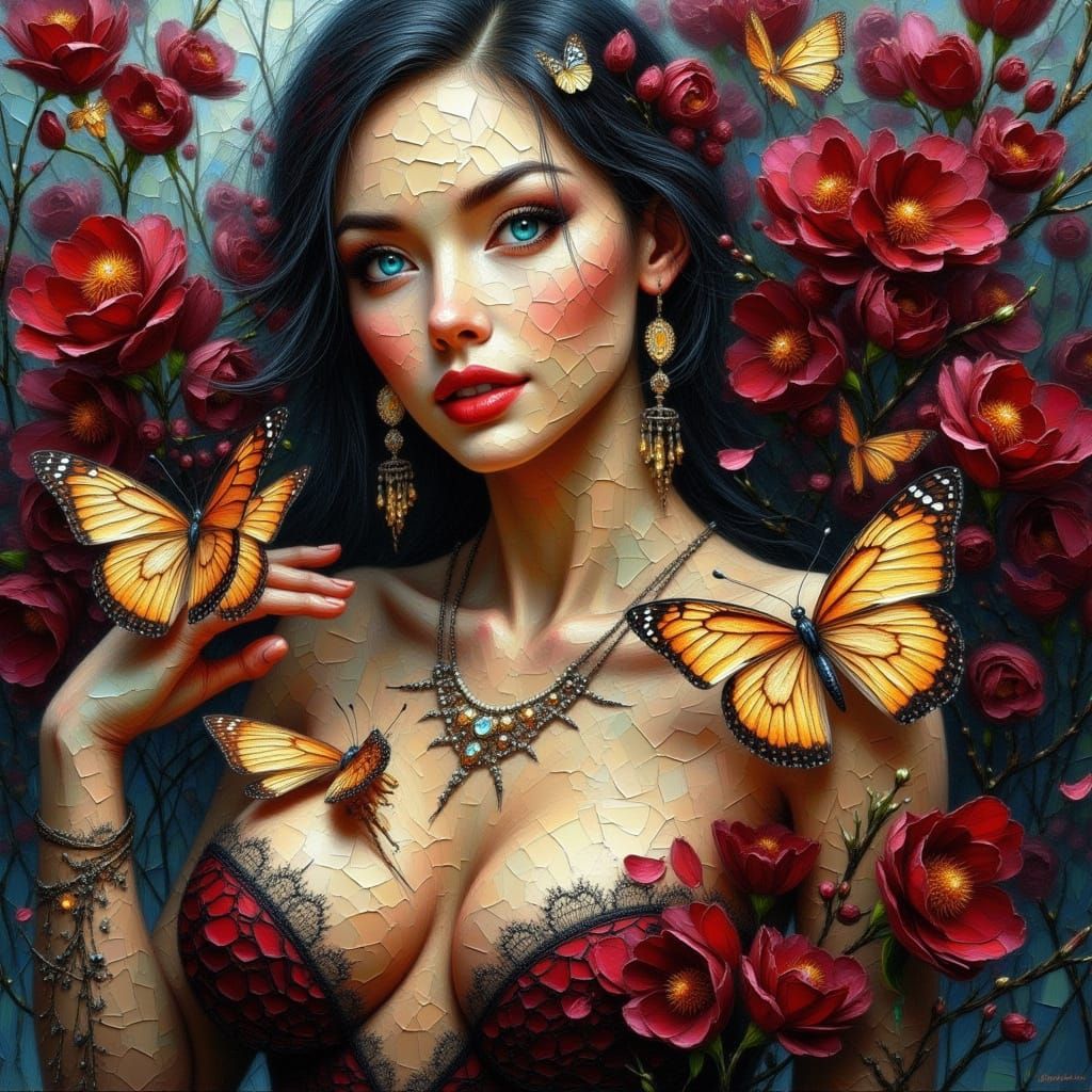 Stunning Woman in Fractal Art and Impasto Style