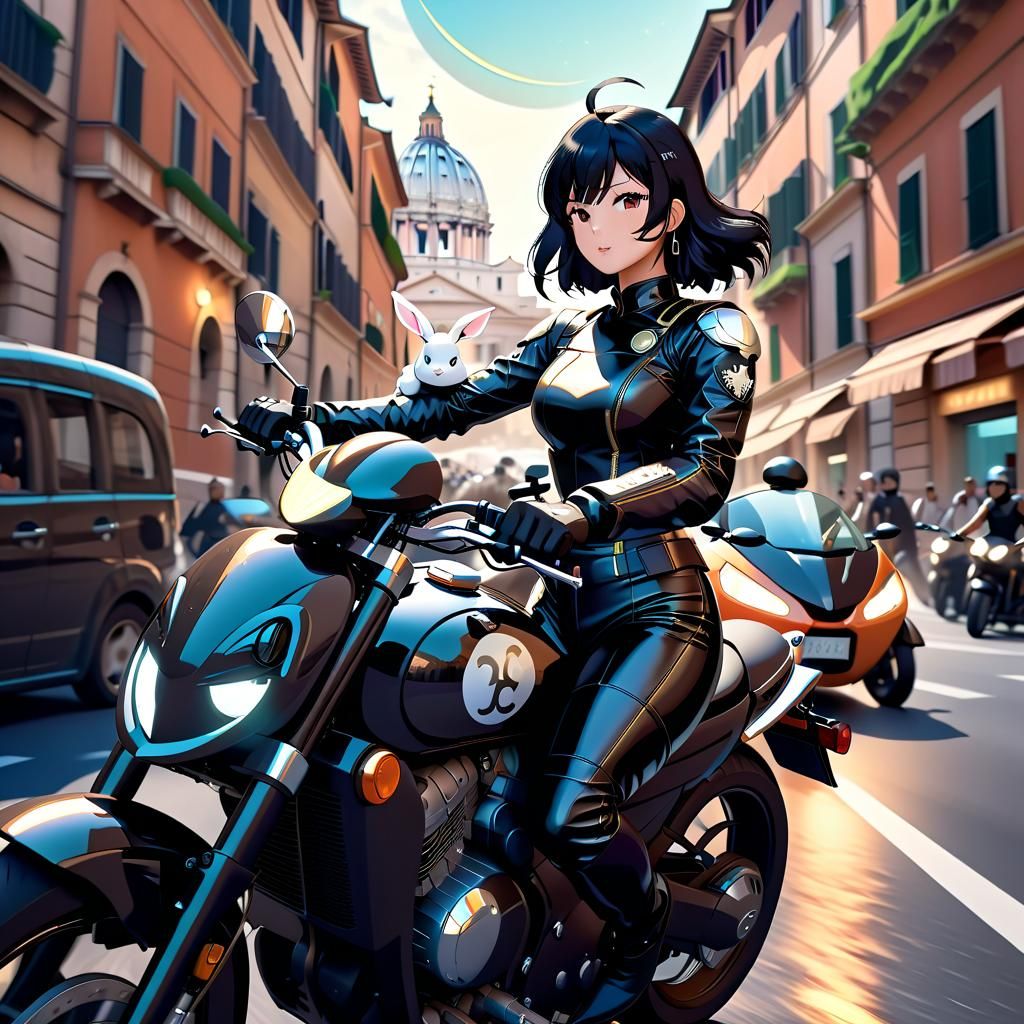 Anime Motorcycle Chase Through Rome at Night