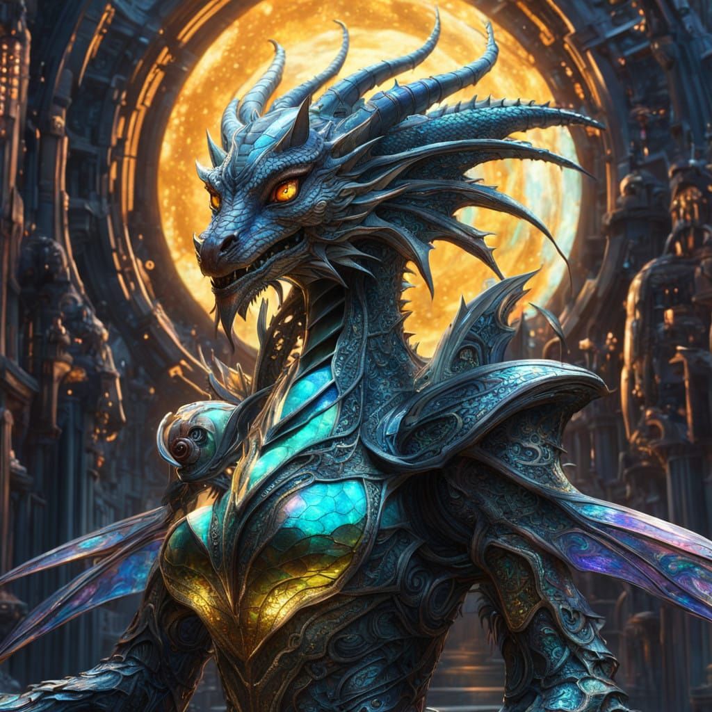 Ethereal Dragon Goddess in Cyberpunk Futurism