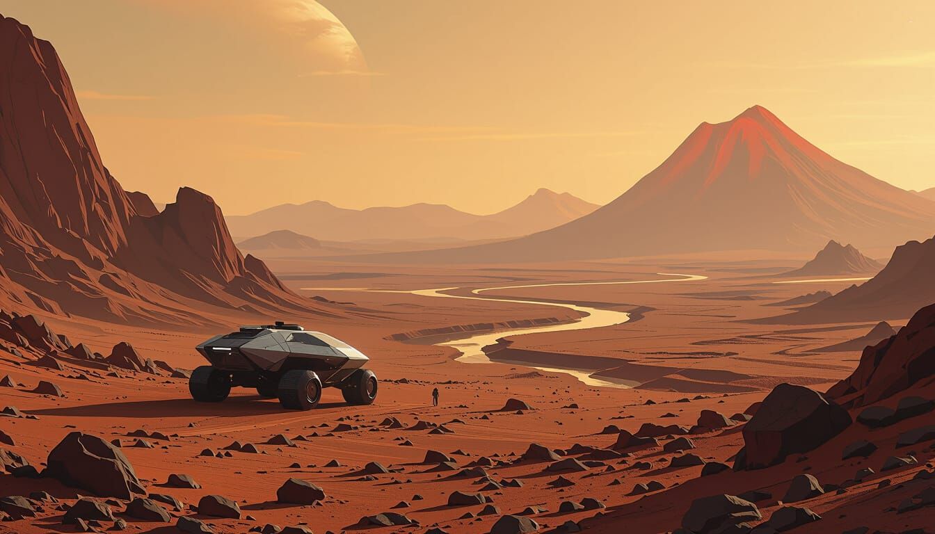 Barren Mars Landscape in Retro Sci-Fi Style