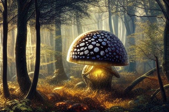 Surreal Mushroom Sphere in Autumn Forest, Concept Art