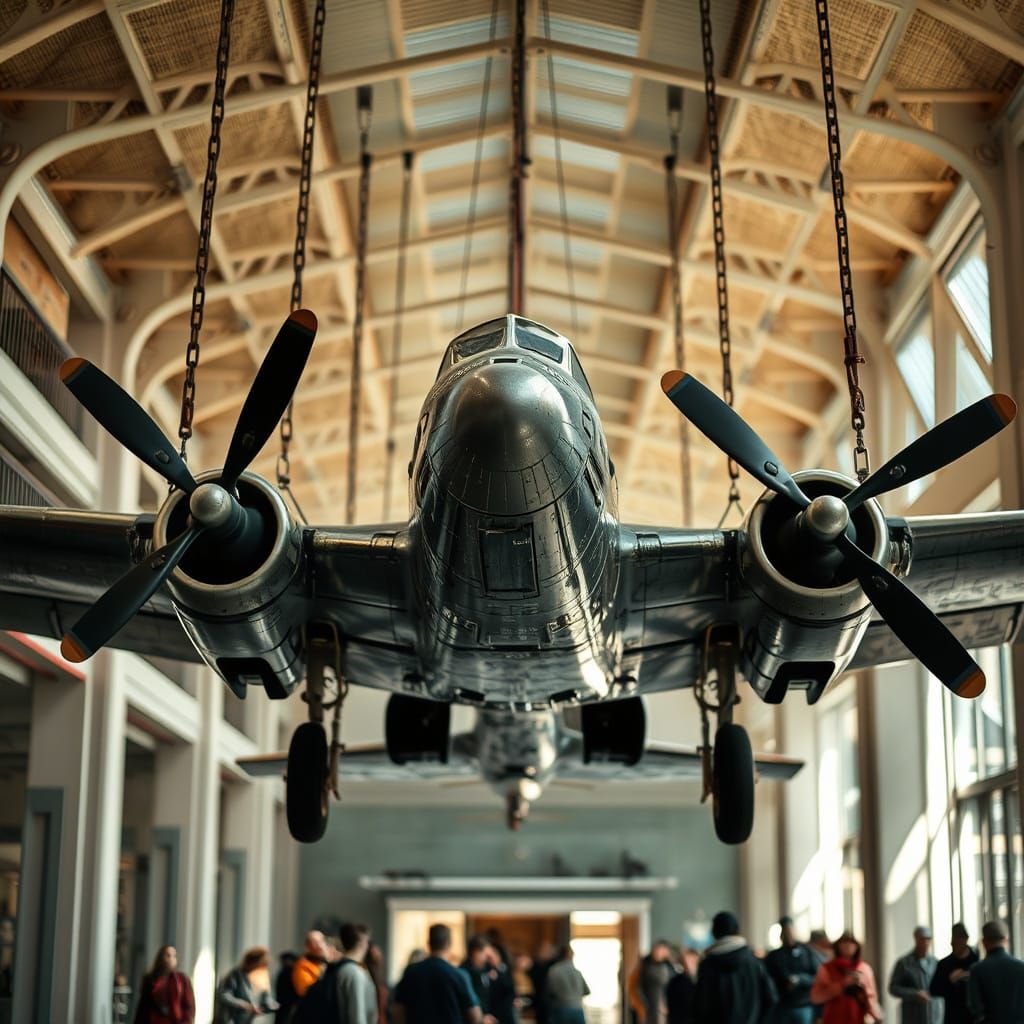 Vintage War Plane Suspended in Museum Atrium