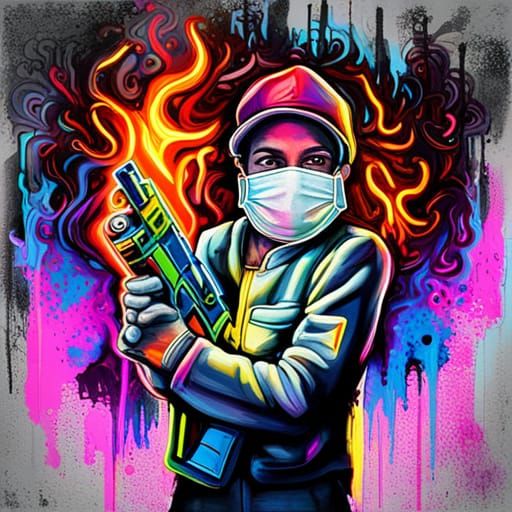 Neon Savage in City at Night: Graffiti Street Art