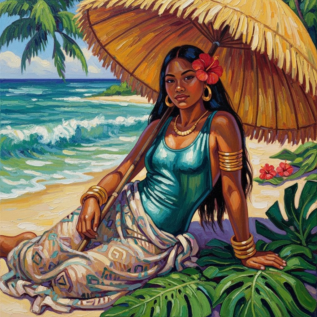 Tropical Island Woman in Neo-Impressionist Style