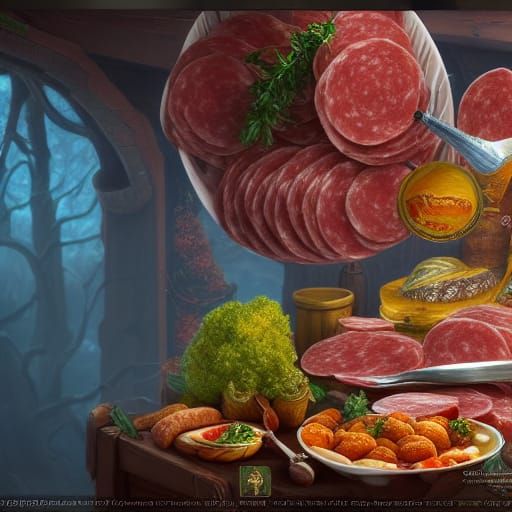 Detailed Salami Food in Fantasy Concept Art