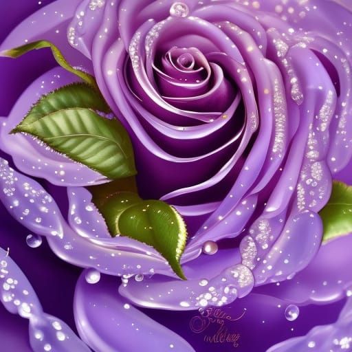 Glass Purple Rose with Golden Petals