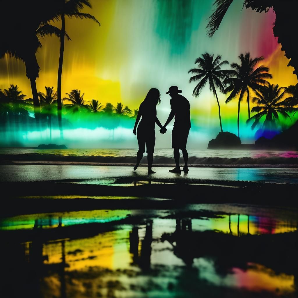 Romantic Double Exposure on a Jamaican Beach