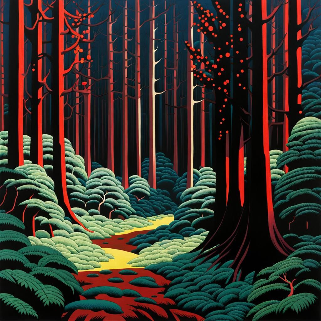 Eldritch Forest Landscape in Retro City Pop Style