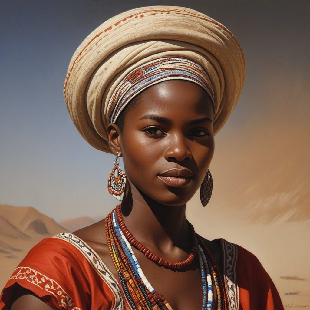 Damara Woman Portrait in Da Vinci Oil Painting Style