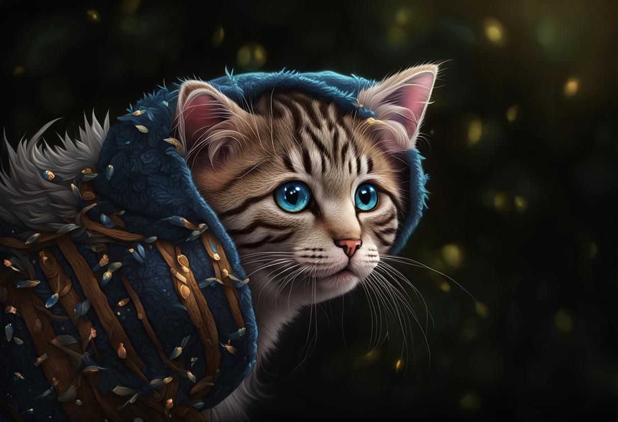 Cute Kitty with Blue Eyes in Ghilbi Style