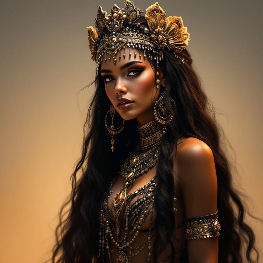 Regal Tiger Queen Adorned in Tribal Elegance