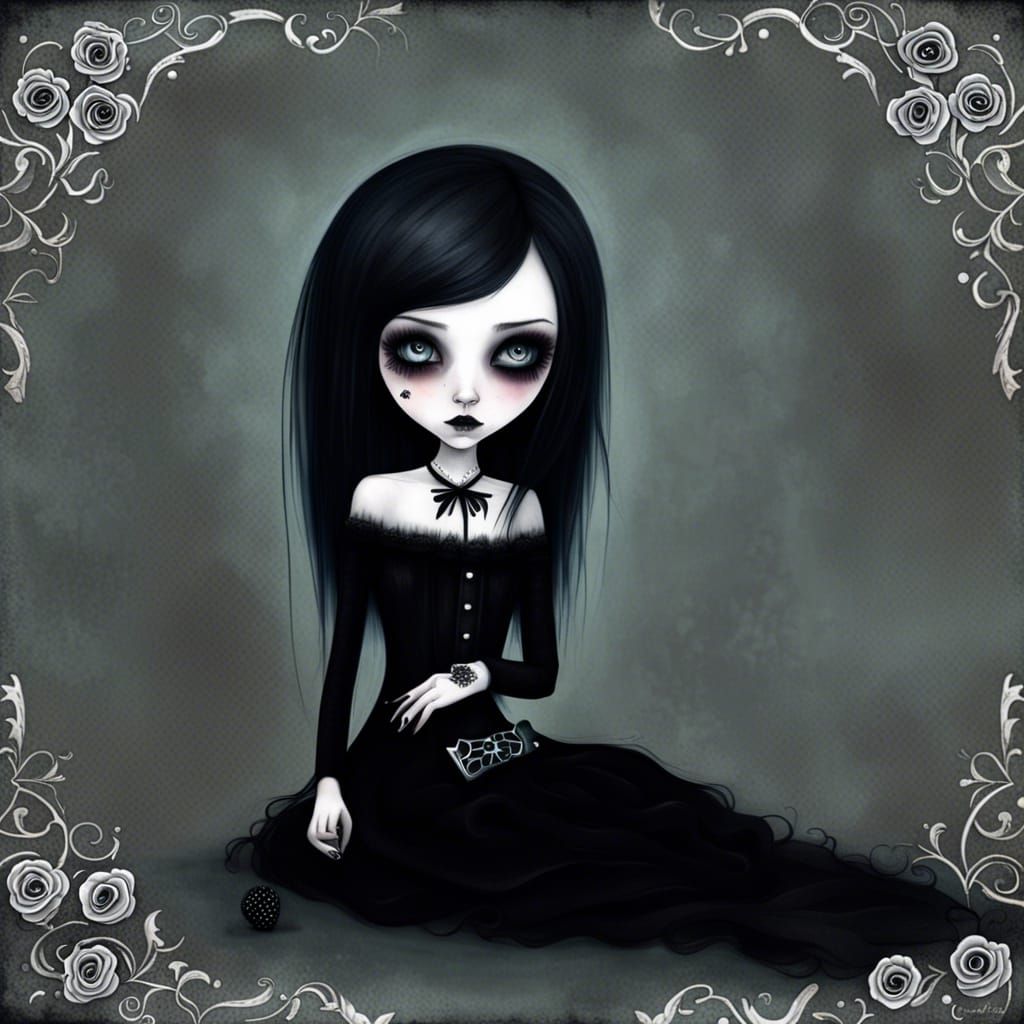 Goth Girl Portrait in Surrealist Style