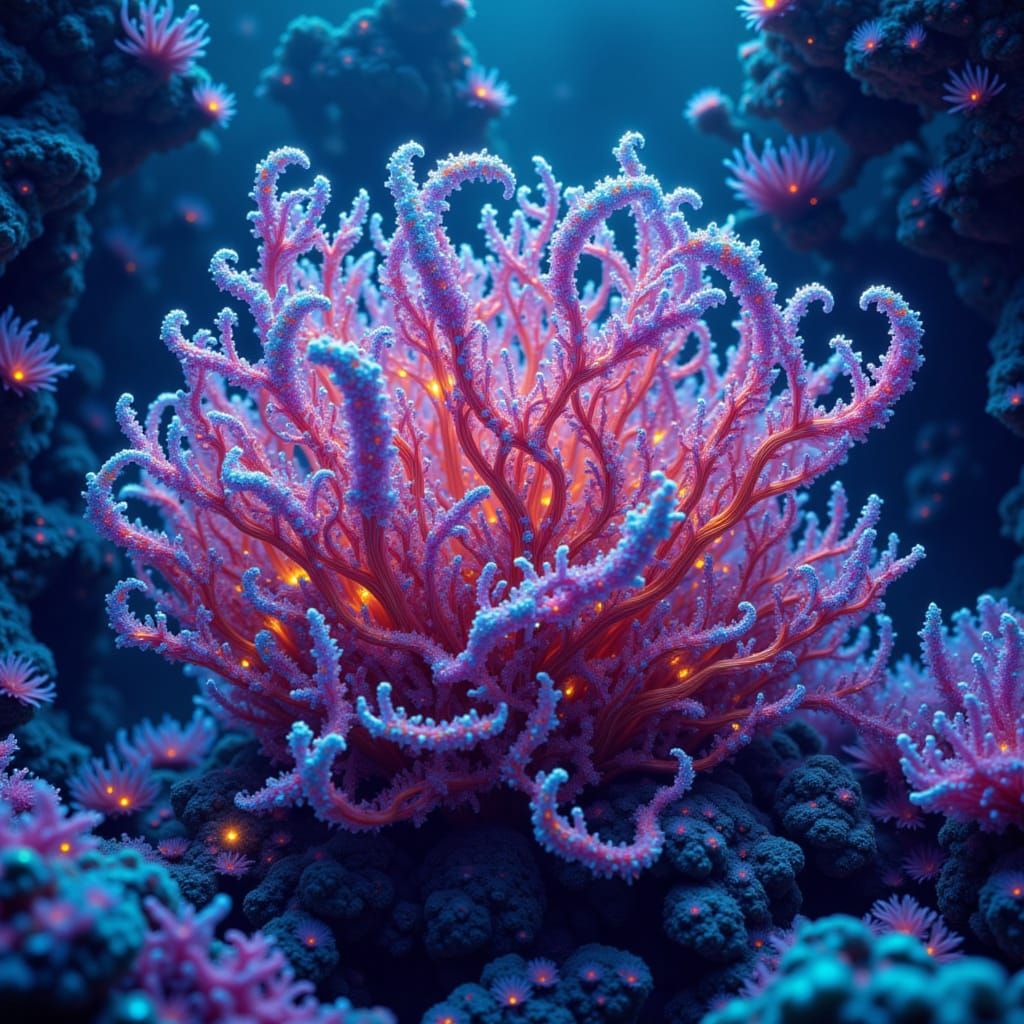 Vibrant Deep Sea Coral with Colorful Tentacles in Glass Art ...