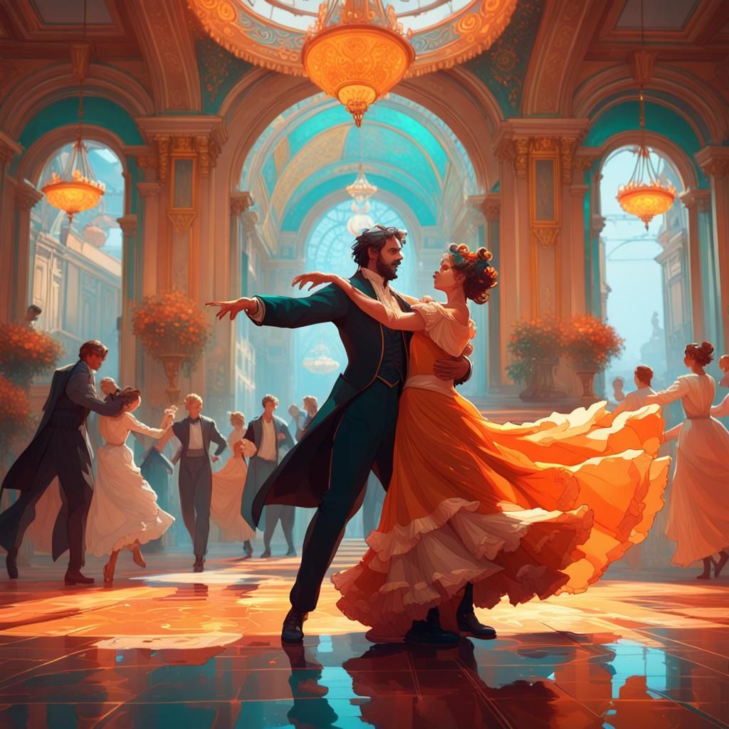 Masked Ball Waltz in Digital Art Style