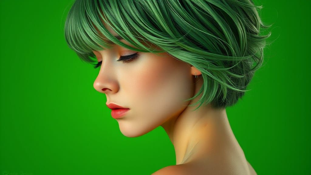 Fair-Skinned Girl with Teal Hair and Roses