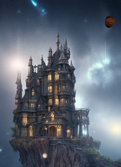 Gothic House in Space: Dramatic Digital Painting
