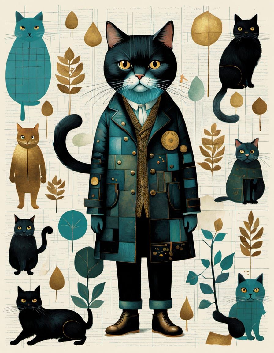 Matrix Cat Double Exposure Mixed Media Collage