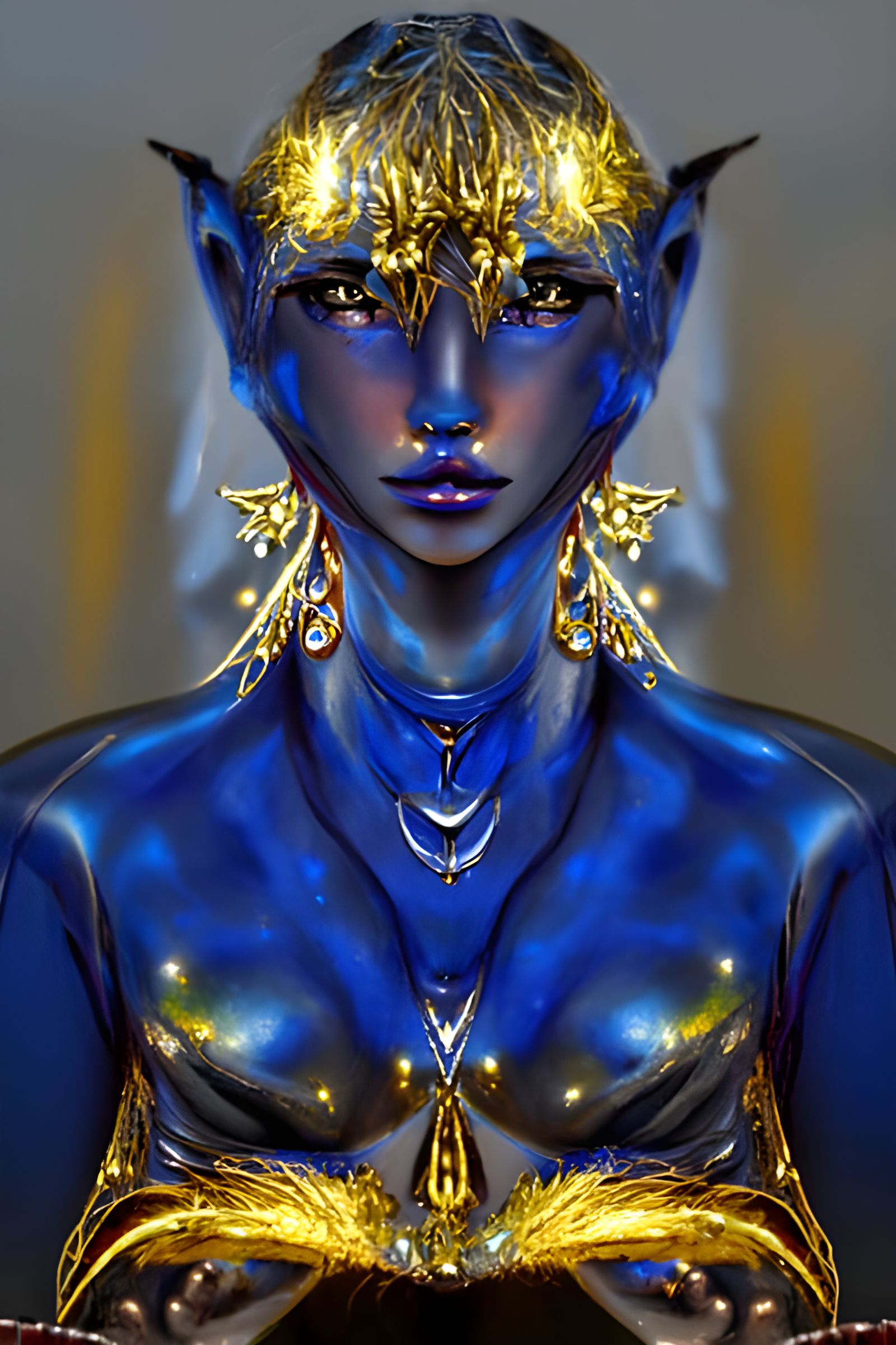 Blue Woman with Gold Hair, Digital Illustration