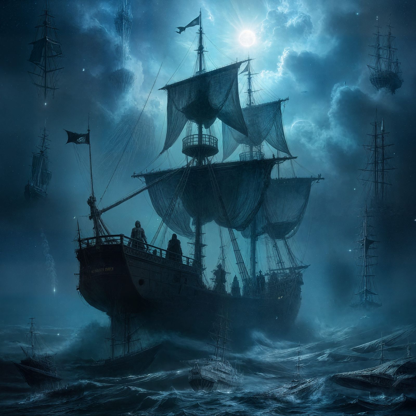 Spectral Phantom Ship in Cosmic Nebula