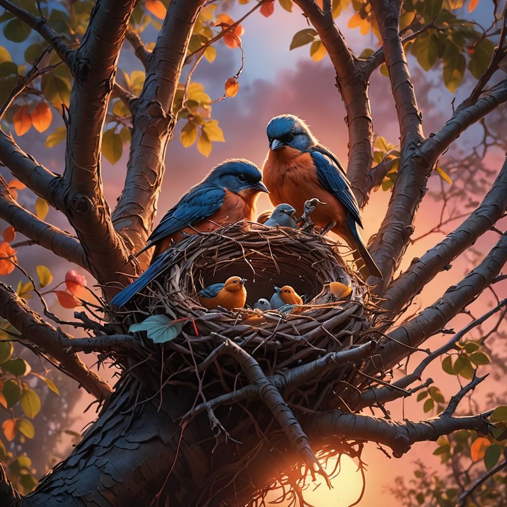 Cinematic Nest at Sunset: A Digital Masterpiece